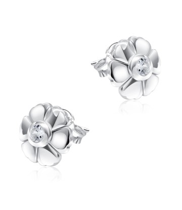 Beautiful Flower Shaped CZ Silver Stud Earring STS-5160